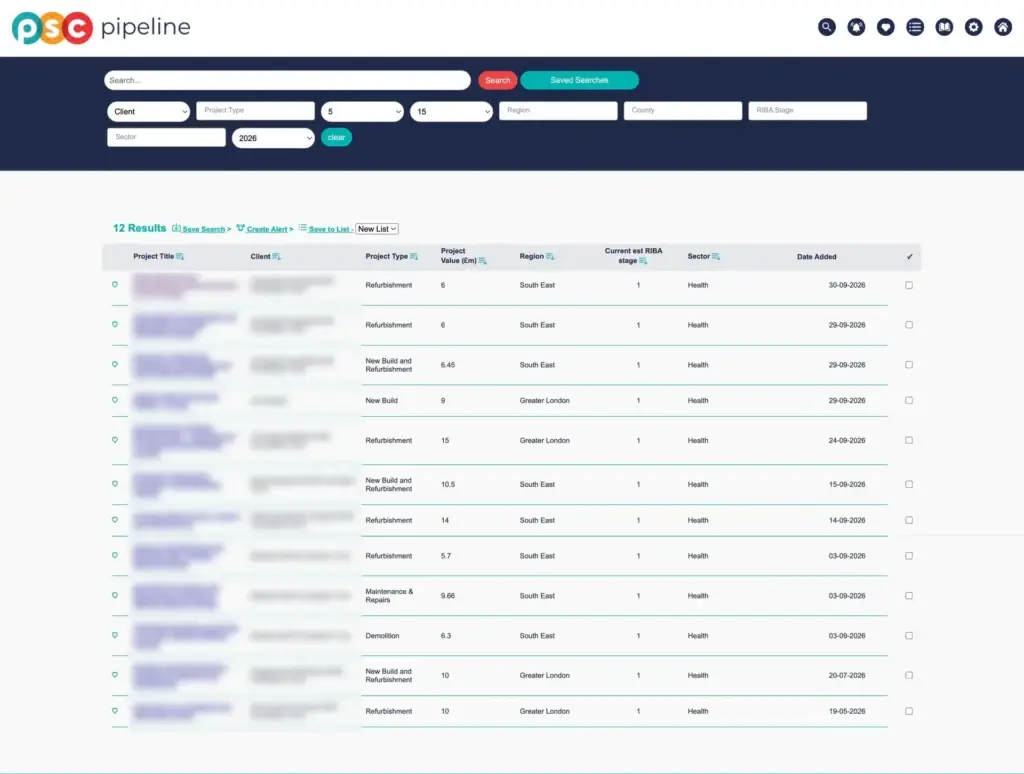 Portal search results filtered by sector, value and year